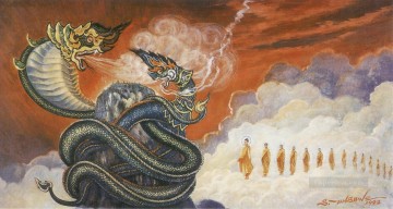  drag Pintura - Buda sometió al dragón celestial Nandopananda a través de su discípulo Maha Moggalana Budismo